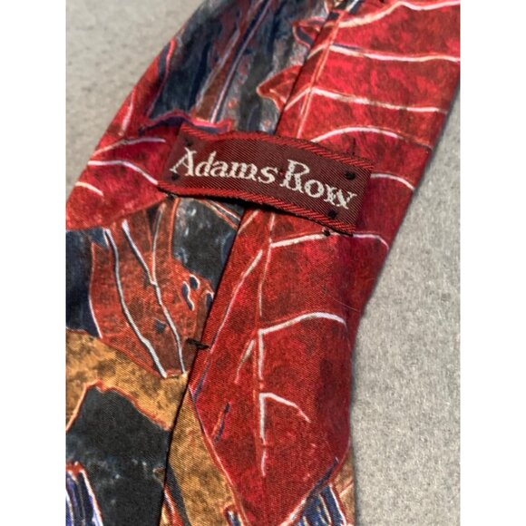 Adams Row Mens Tie Microfiber Red Brown Leaf Pattern Necktie - Picture 3 of 5